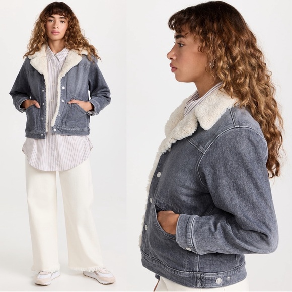 MOTHER Off The Grid Sherpa Denim Bomber Jacket Size Small Uncommon Ground